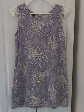 Vintage Tommy Bahama Lavender Pineapple Print Sleeveless Shift Dress